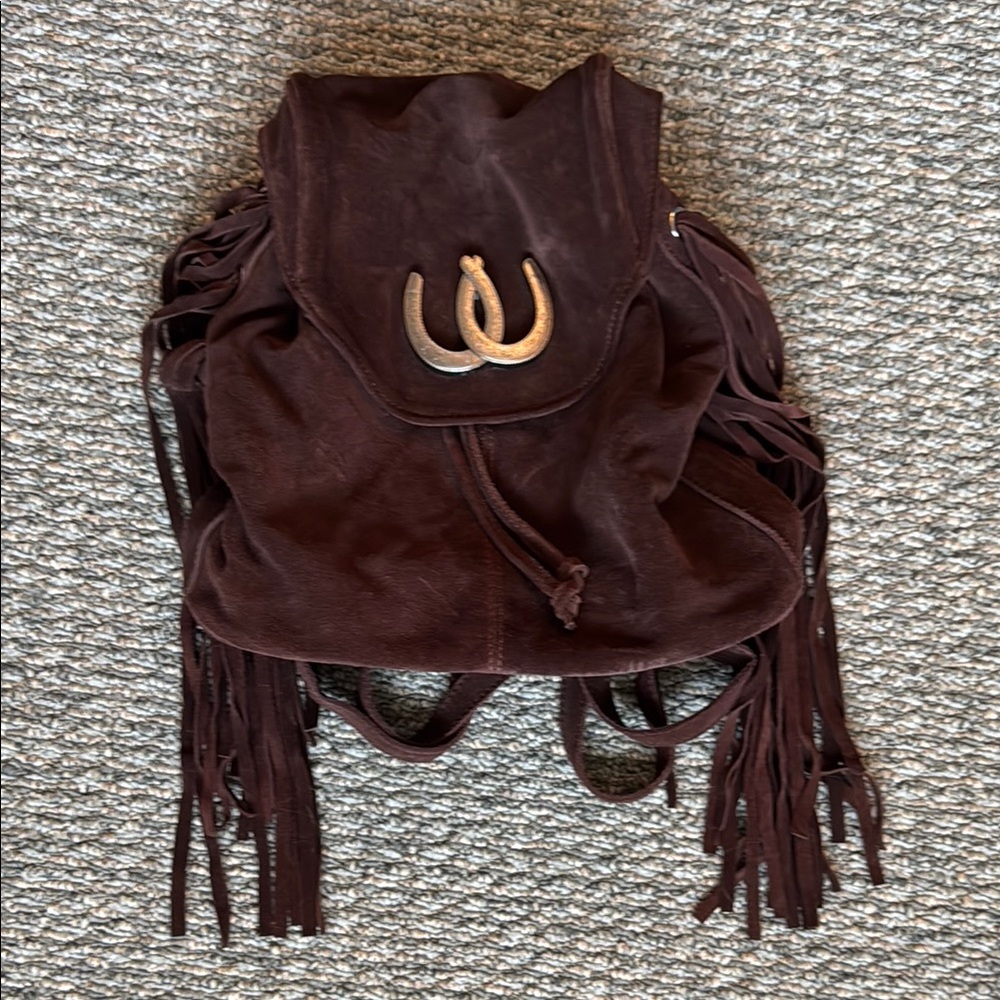 Understated Leather Lady Luck Brown Fringe Backpack with Western Flair